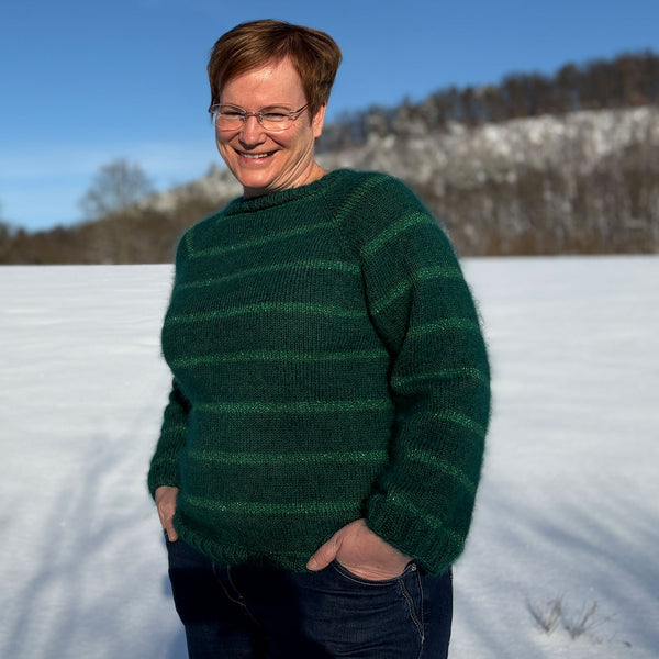 Strickset „Gestreifter Raglanpullover mit Rundkragen und Glitzer“