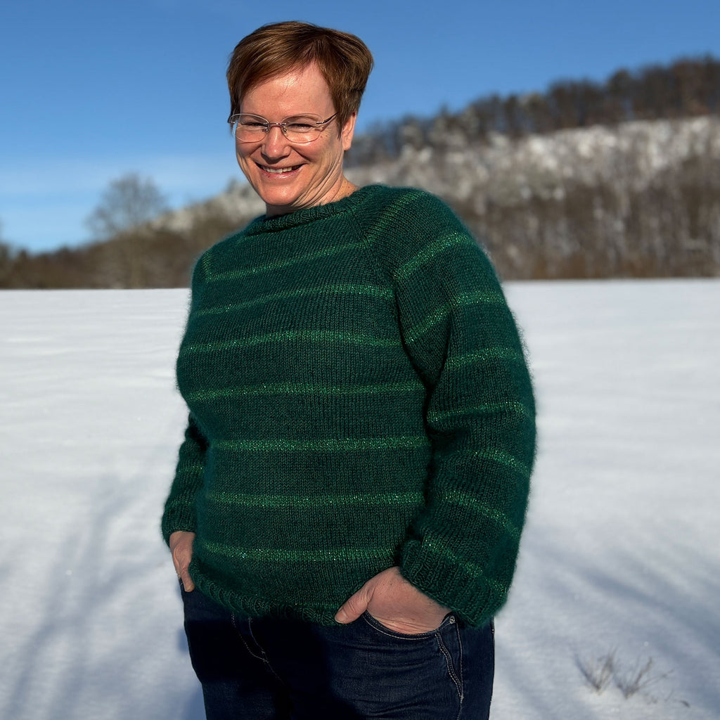 Strickset „Gestreifter Raglanpullover mit Rundkragen und Glitzer“