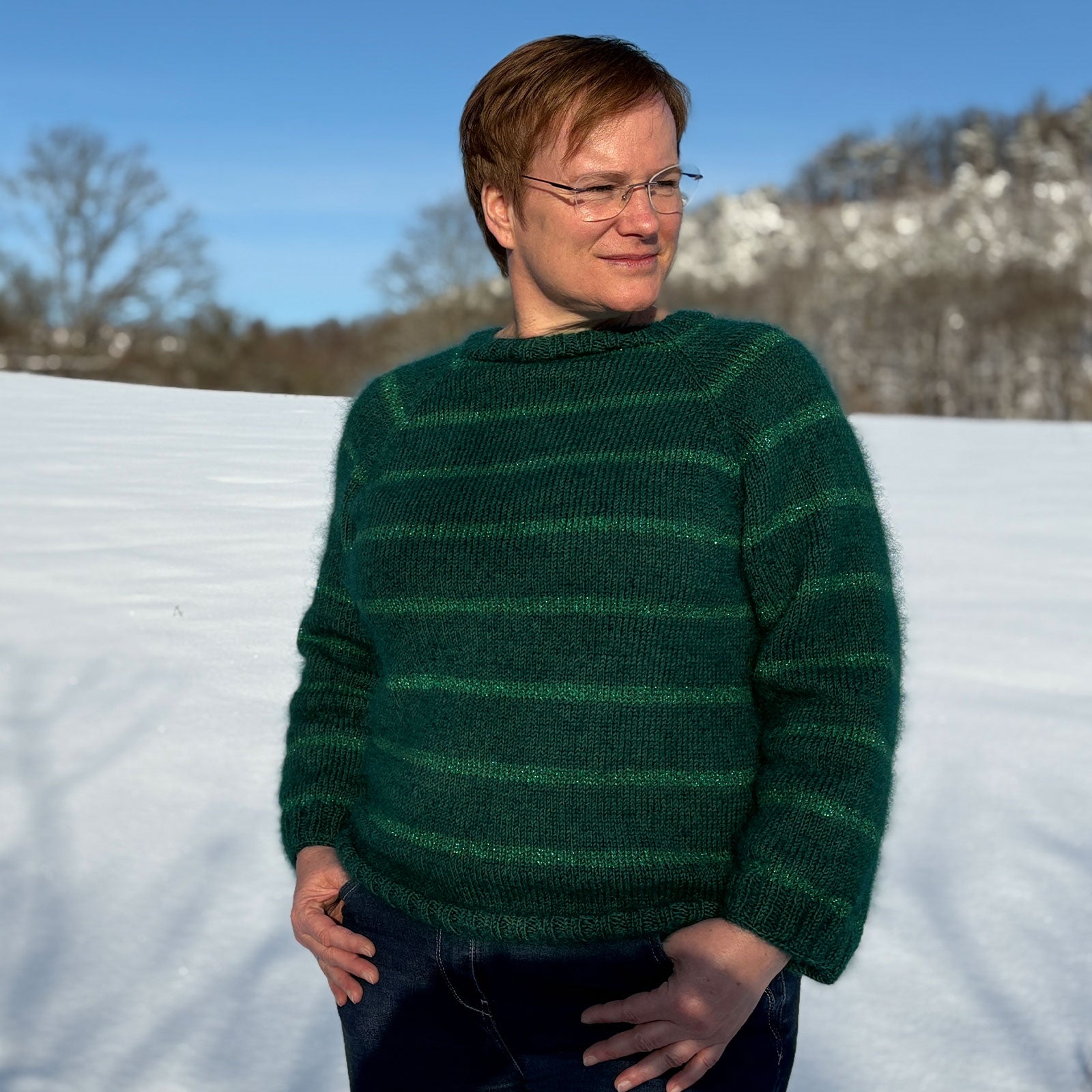 Strickset „Gestreifter Raglanpullover mit Rundkragen und Glitzer“