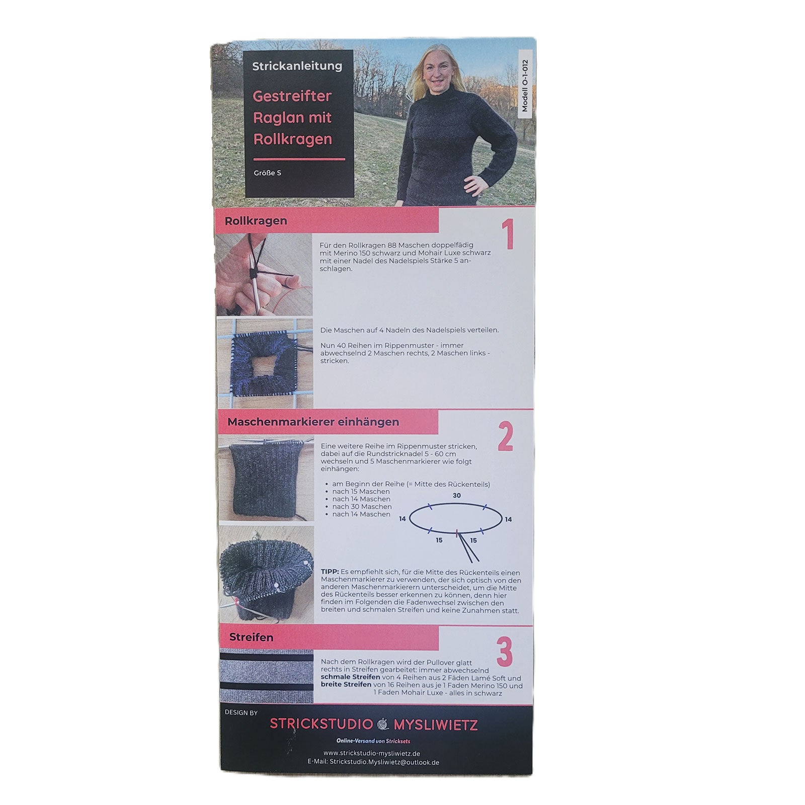 Gestreifter Raglanpullover mit Rollkragen und Glitzer