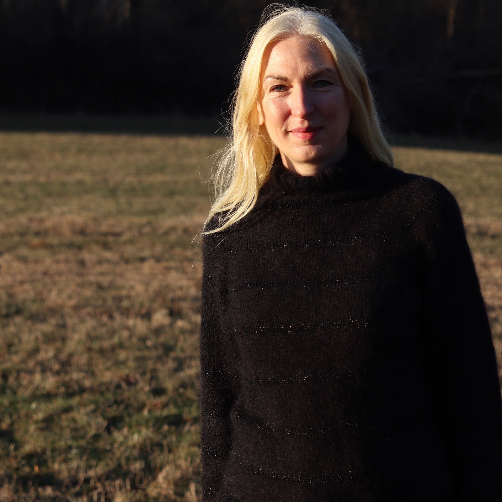 Gestreifter Raglanpullover mit Rollkragen und Glitzer